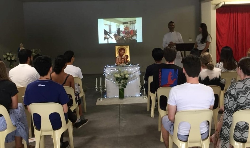 Youth hear testimony from Deacon Chris De Sousa CRS and Zorana Gligor on their mission to the Somascan Communities in India. Photo: Br Sheldon Burke CRS